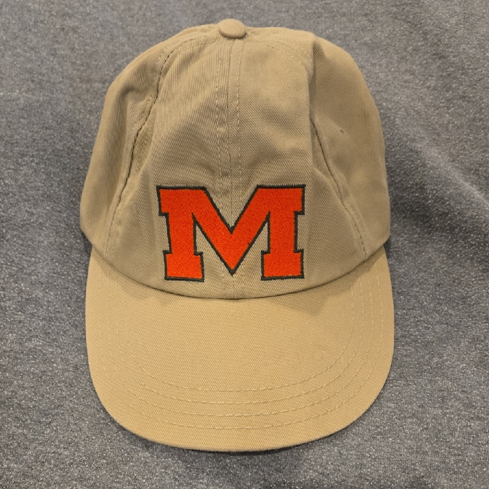 Tan Baseball Cap with Orange M Logo